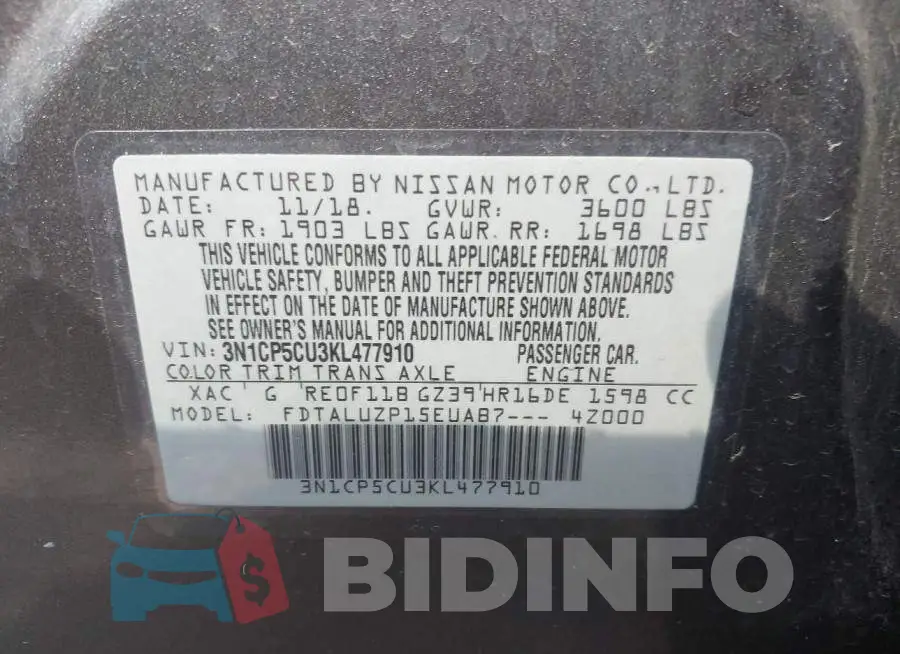 3N1CP5CU3KL477910 Photo# 9