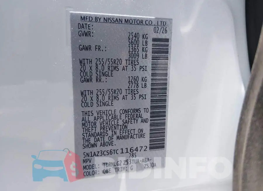 5N1AZ3CS6TC116472 Photo# 9