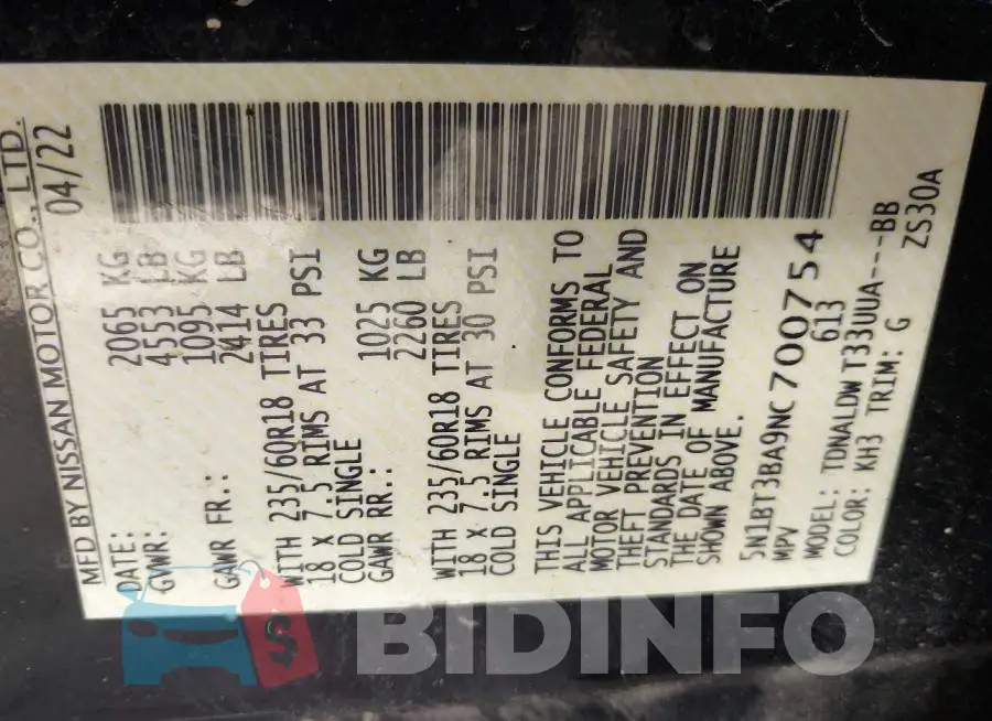 5N1BT3BA9NC700754 Photo# 9