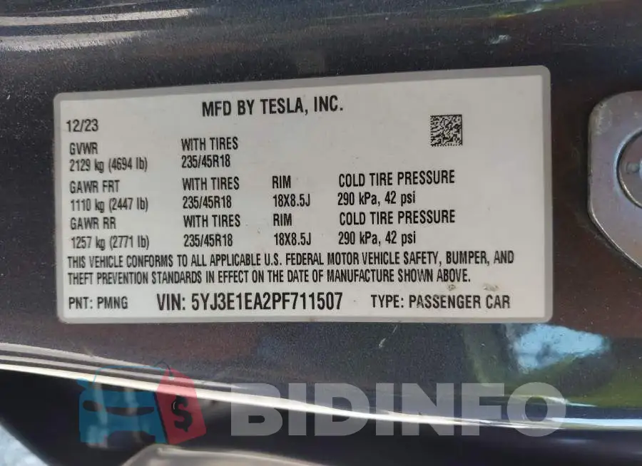 5YJ3E1EA2PF711507 Photo# 9
