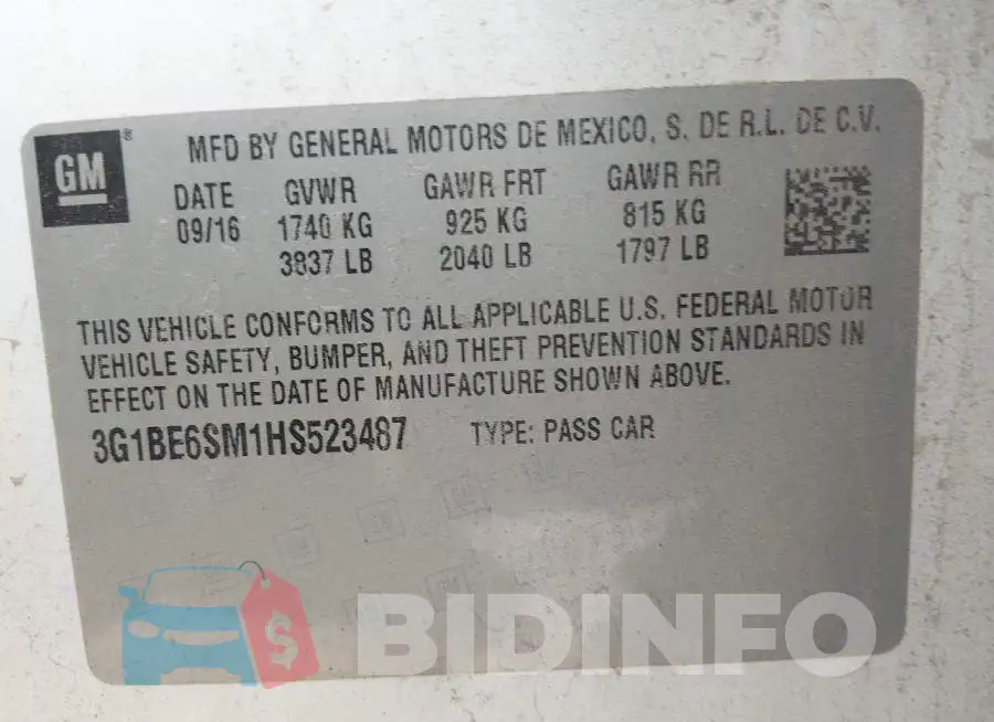 3G1BE6SM1HS523487 Photo# 9