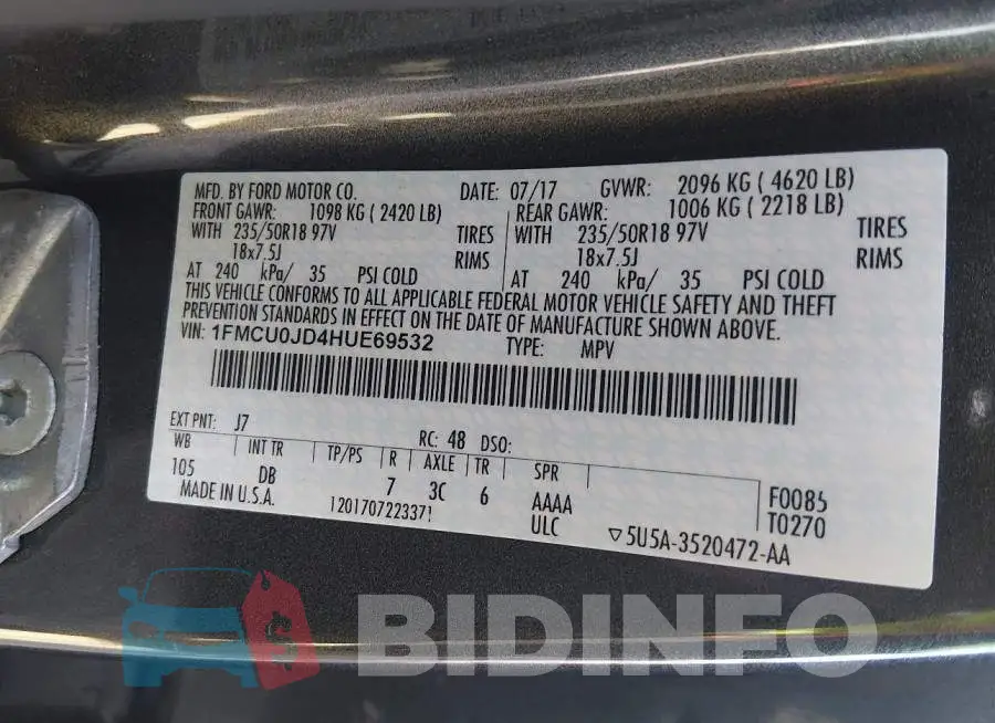1FMCU0JD4HUE69532 Photo# 9