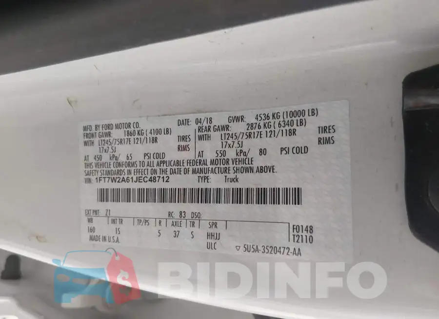 1FT7W2A61JEC48712 Photo# 4