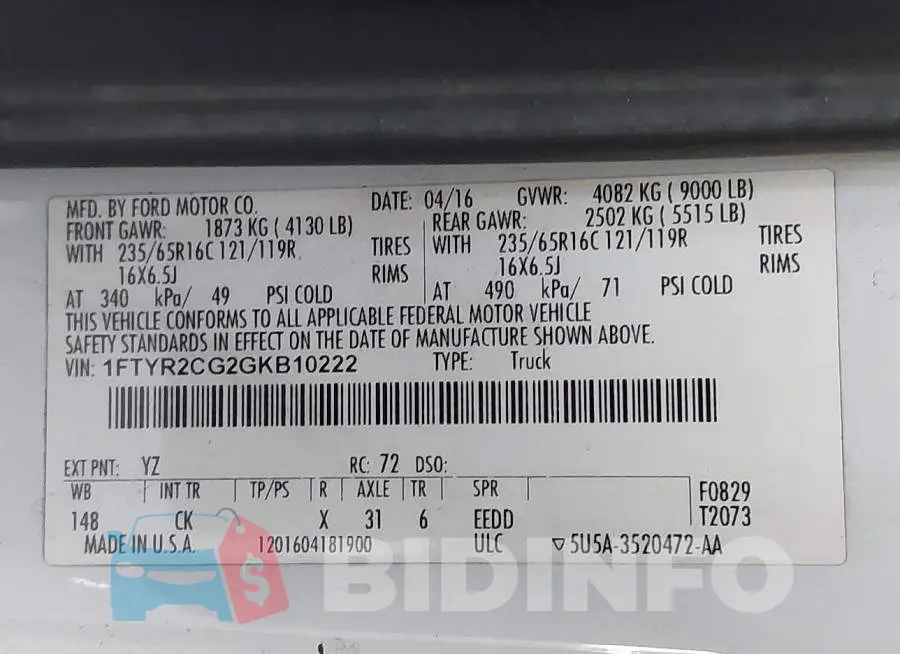 1FTYR2CG2GKB10222 Photo# 9