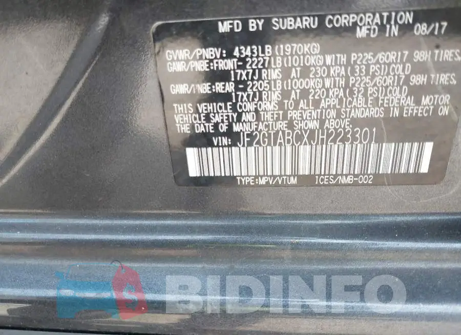 JF2GTABCXJH223301 Photo# 9