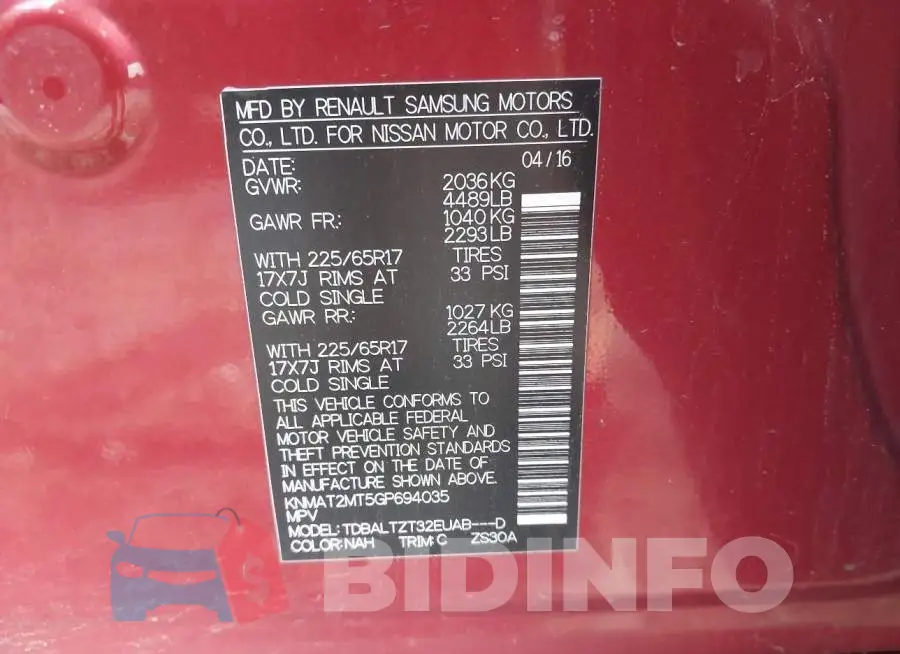 KNMAT2MT5GP694035 Photo# 9