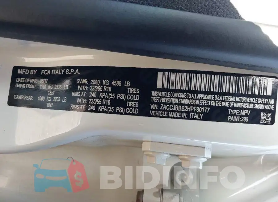 ZACCJBBB2HPF90177 Photo# 9