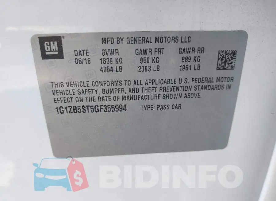 1G1ZB5ST5GF355994 Photo# 9