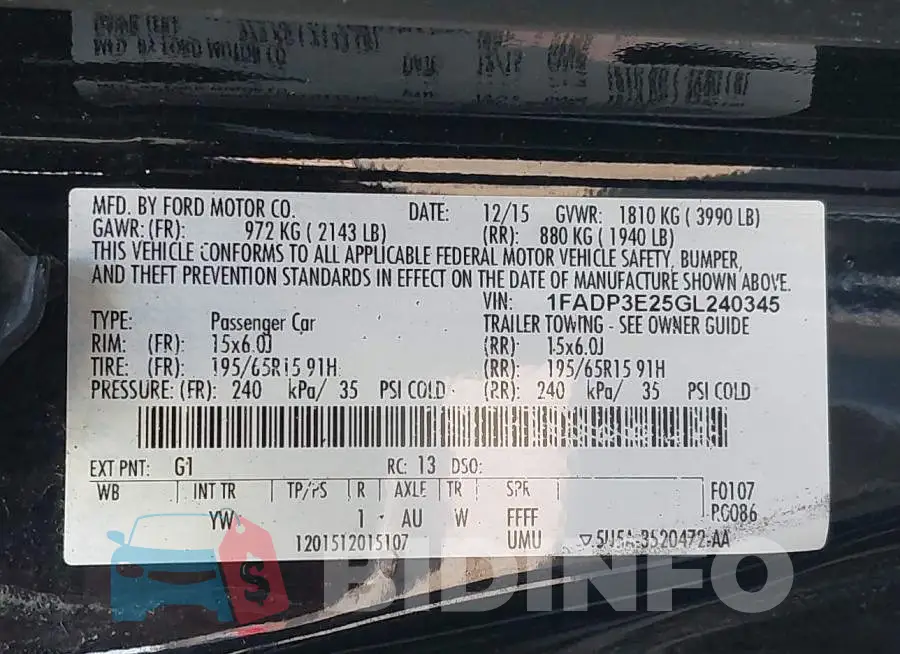1FADP3E25GL240345 Photo# 9