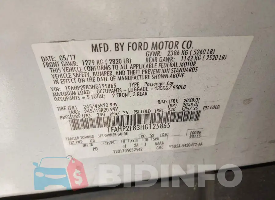 1FAHP2F83HG125865 Photo# 9