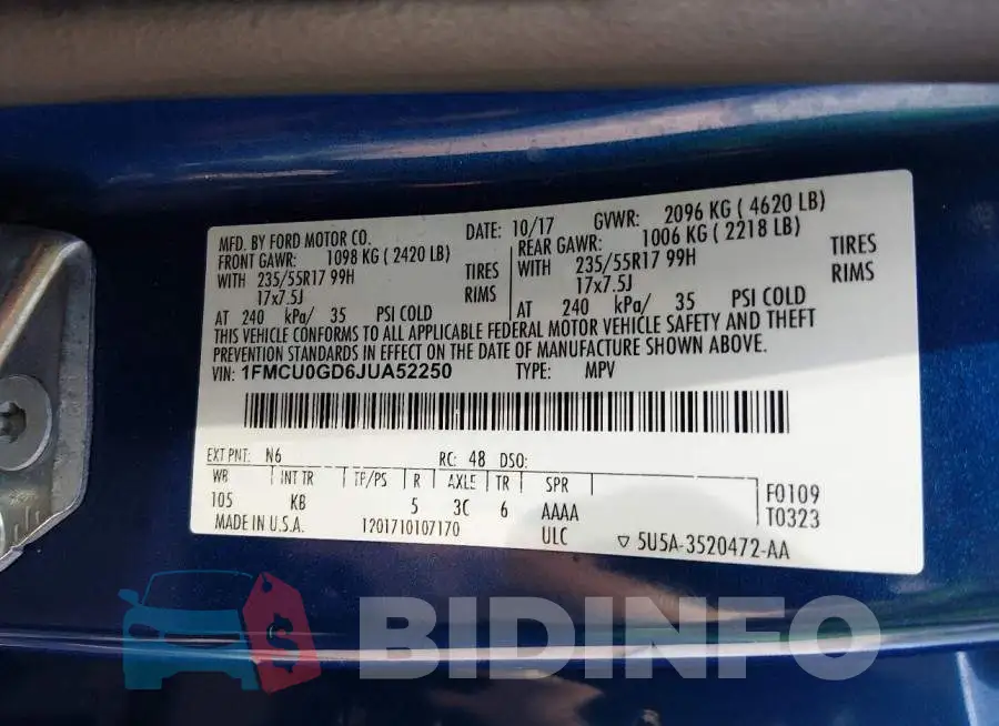 1FMCU0GD6JUA52250 Photo# 9