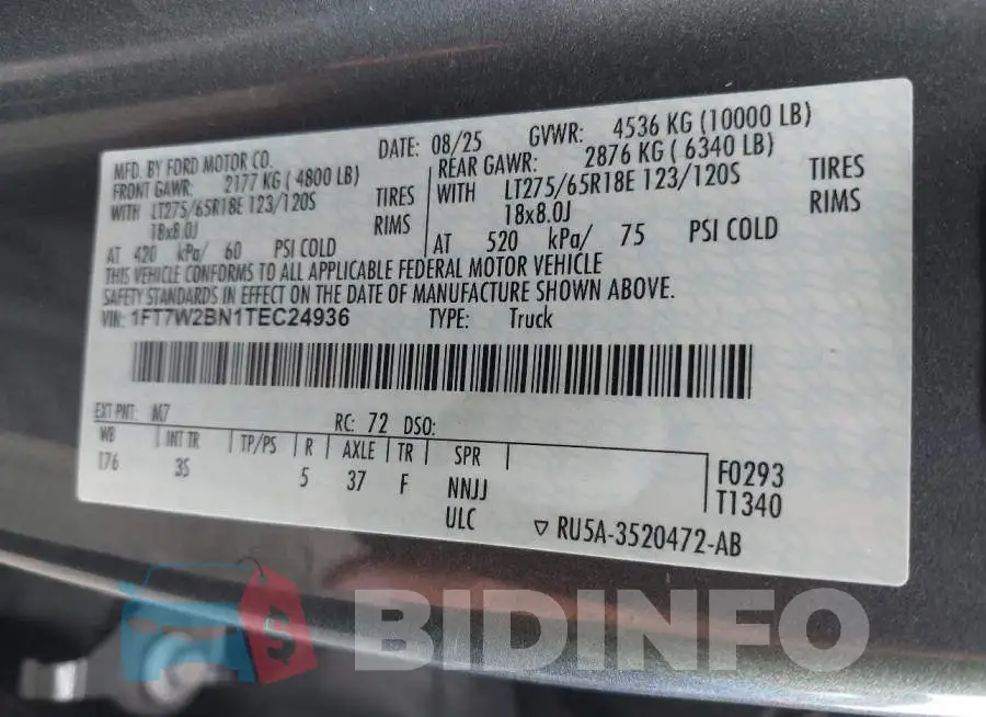 1FT7W2BN1TEC24936 Photo# 9