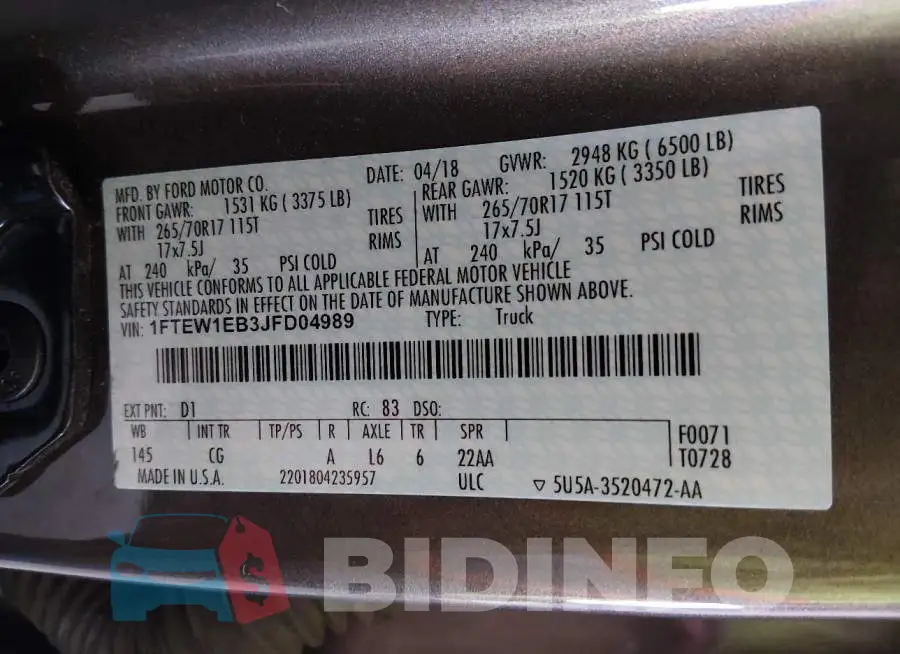 1FTEW1EB3JFD04989 Photo# 8