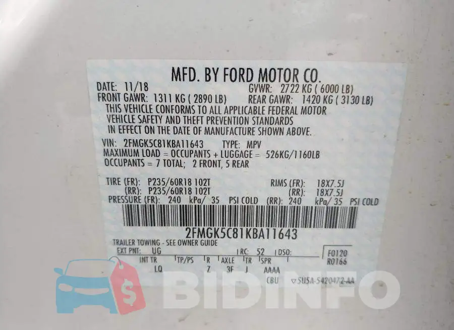 2FMGK5C81KBA11643 Photo# 9