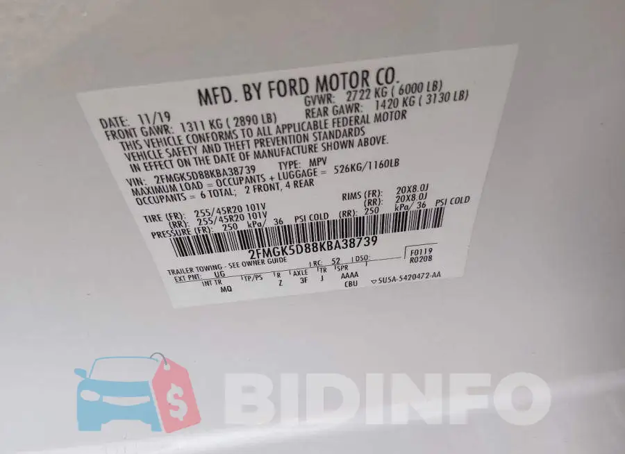 2FMGK5D88KBA38739 Photo# 9