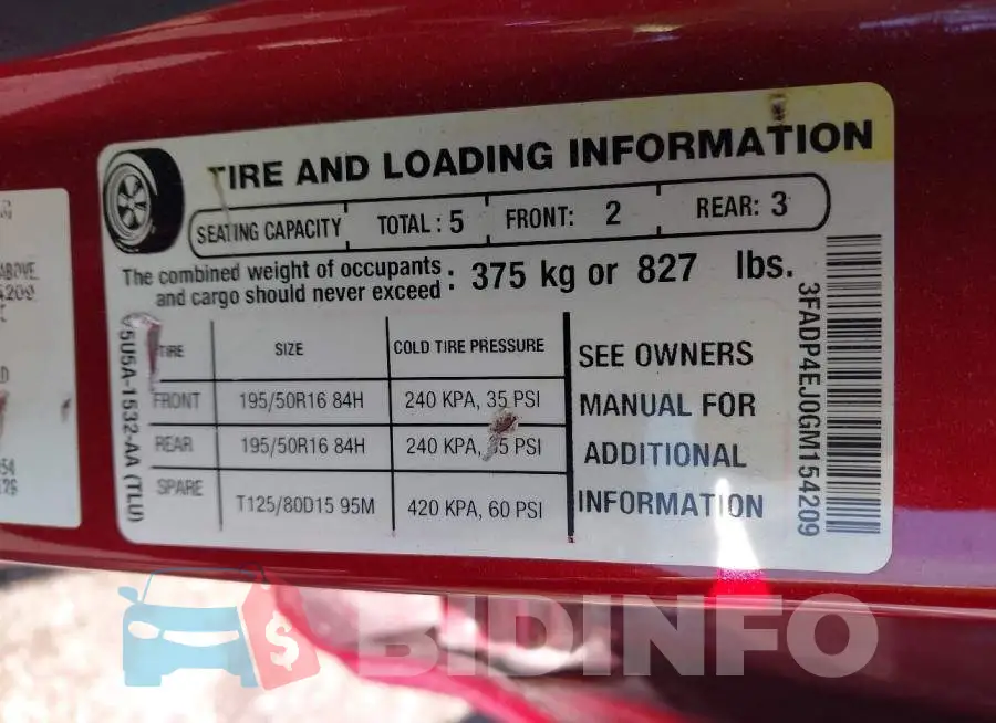3FADP4EJ0GM154209 Photo# 9