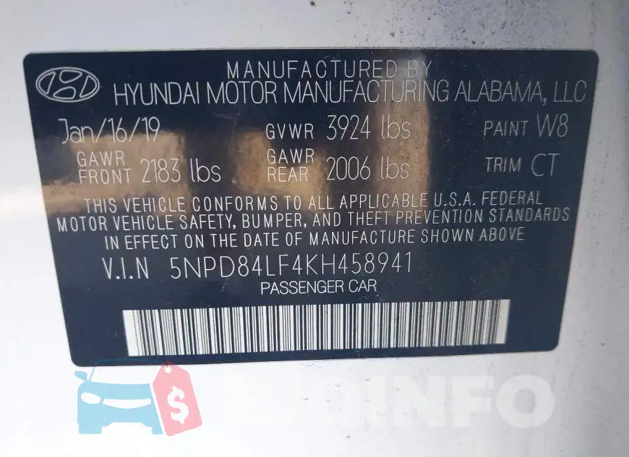5NPD84LF4KH458941 Photo# 9