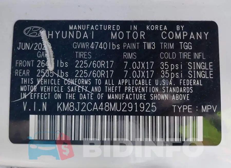 KM8J2CA48MU291925 Photo# 9