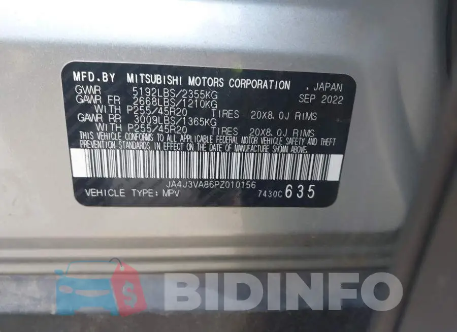 JA4J3VA86PZ010156 Photo# 9