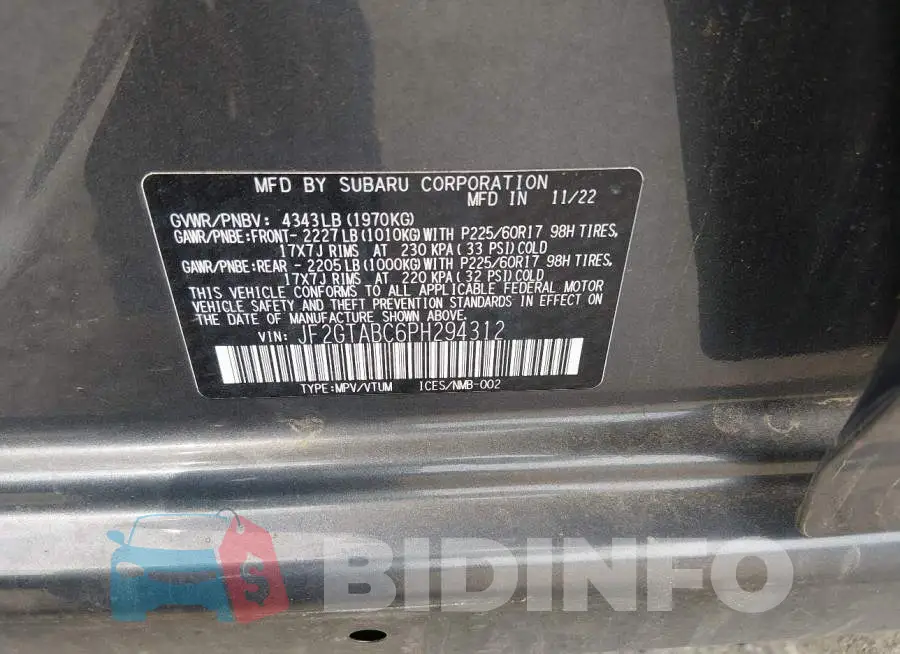 JF2GTABC6PH294312 Photo# 9