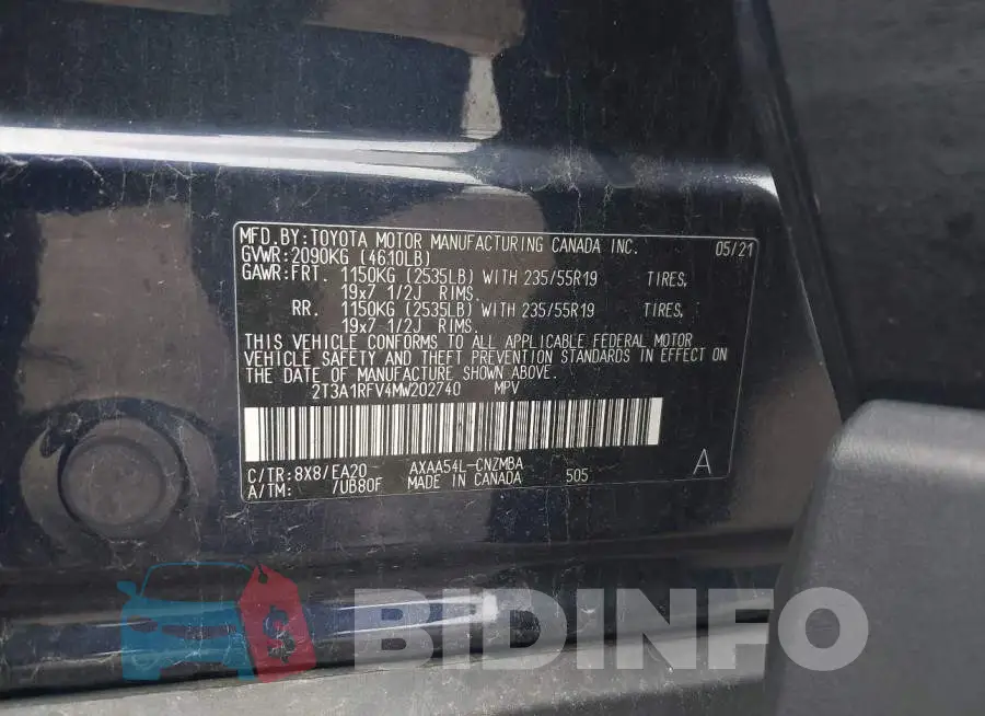 2T3A1RFV4MW202740 Photo# 9