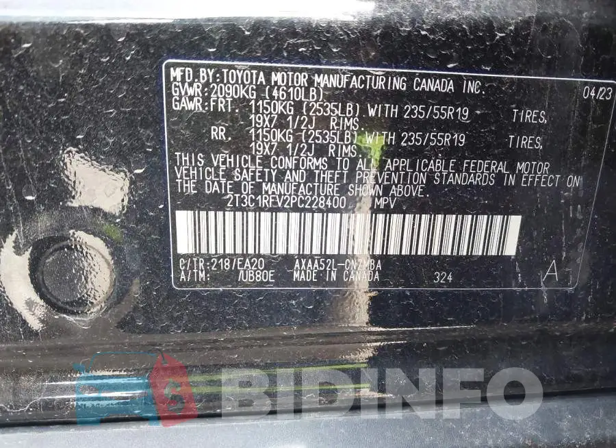 2T3C1RFV2PC228400 Photo# 9