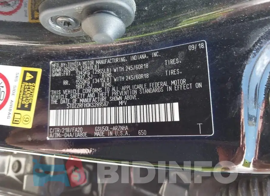 5TDZZRFH0KS289587 Photo# 9