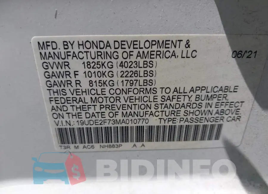 19UDE2F73MA010770 Photo# 9