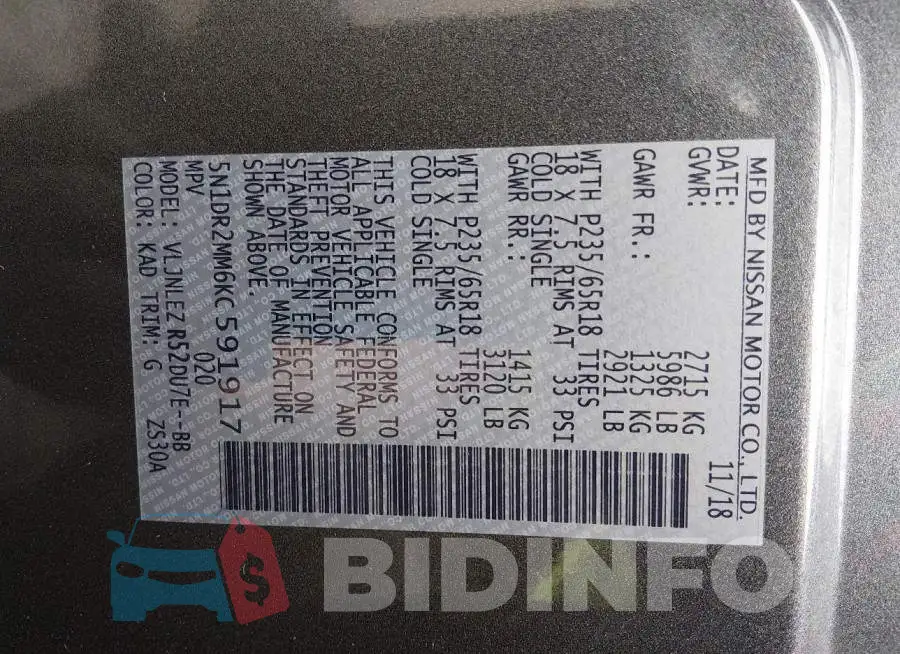5N1DR2MM6KC591917 Photo# 9