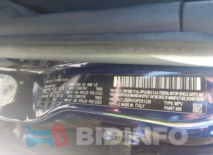 ZACCJBBW3GPD51335 Photo# 9