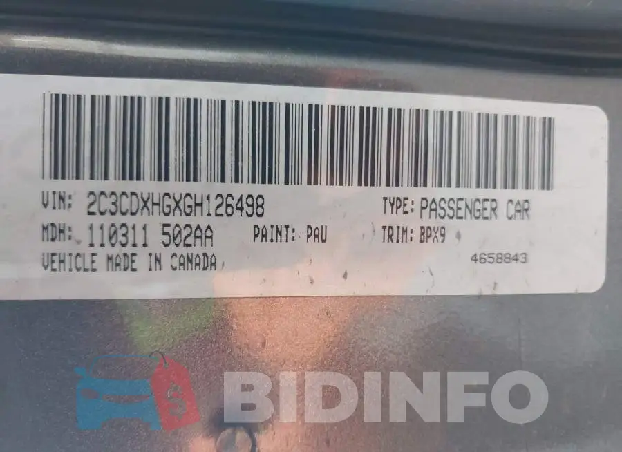 2C3CDXHGXGH126498 Photo# 9