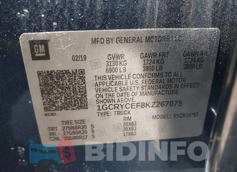 1GCRYCEF8KZ267075 Photo# 9