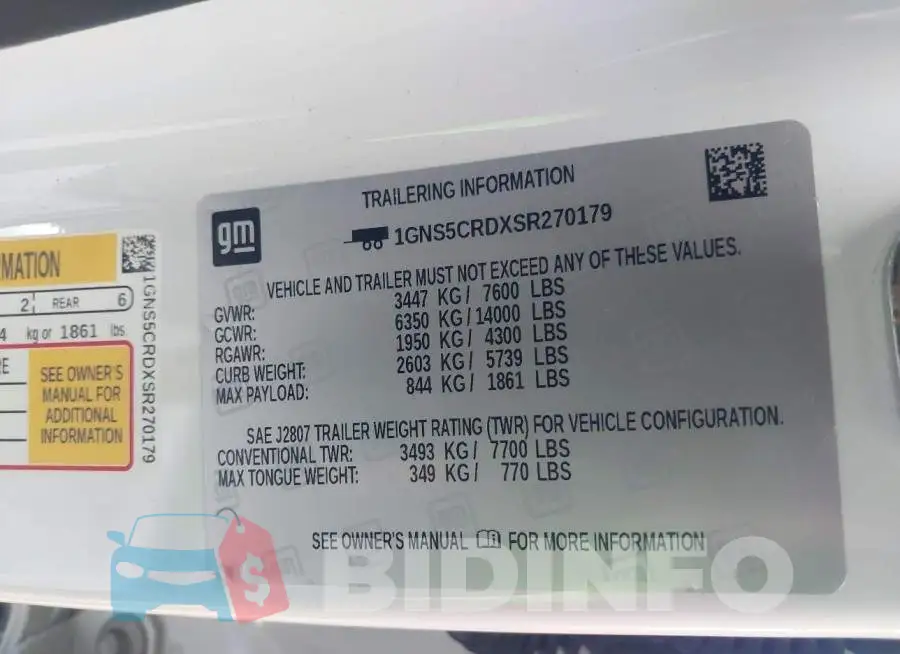 1GNS5CRDXSR270179 Photo# 9
