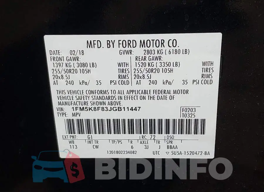 1FM5K8F83JGB11447 Photo# 9