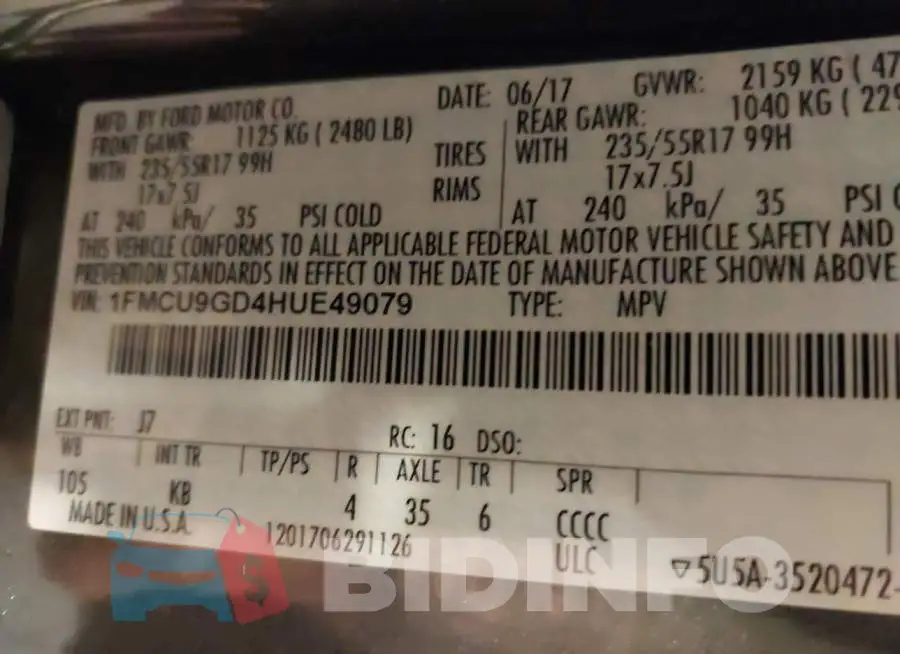 1FMCU9GD4HUE49079 Photo# 9