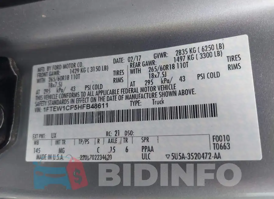 1FTEW1CP5HFB48611 Photo# 9