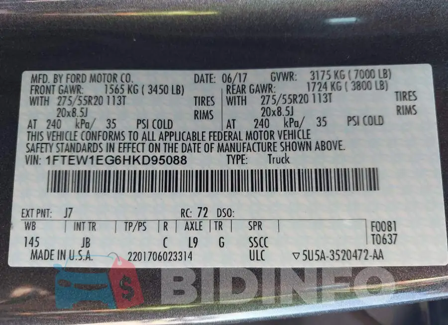 1FTEW1EG6HKD95088 Photo# 9