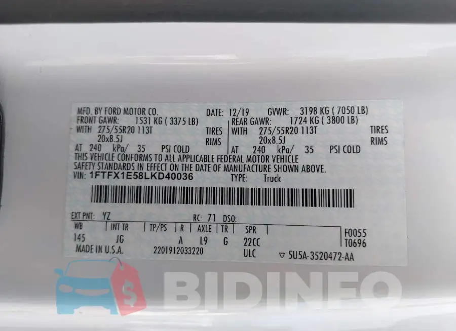 1FTFX1E58LKD40036 Photo# 9