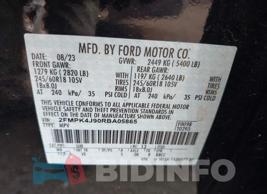 2FMPK4J90RBA05865 Photo# 9