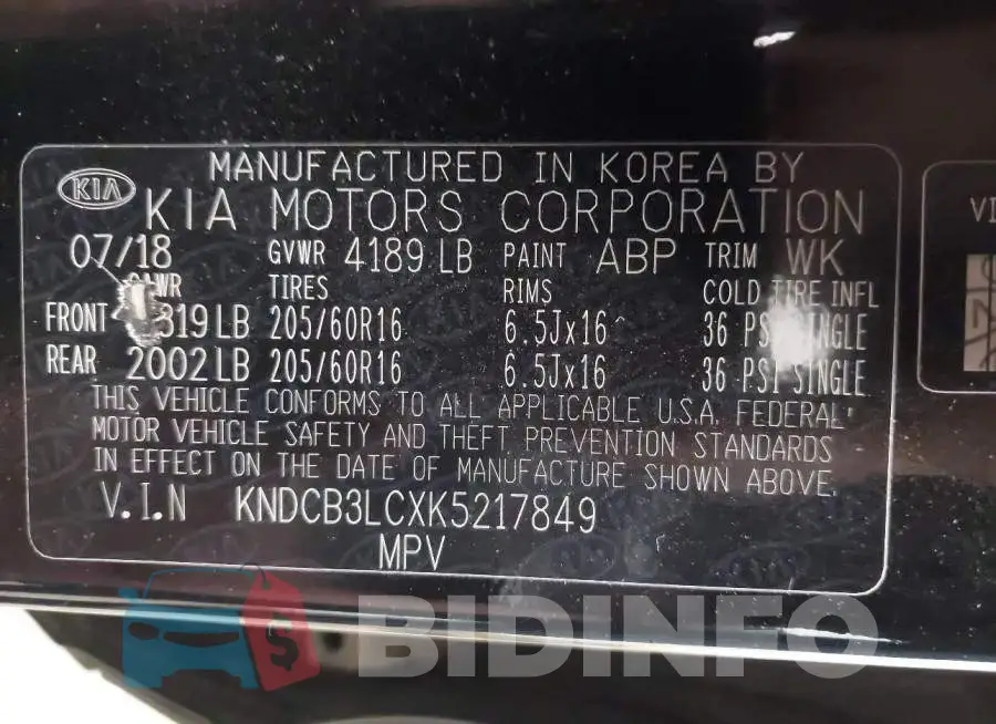 KNDCB3LCXK5217849 Photo# 9