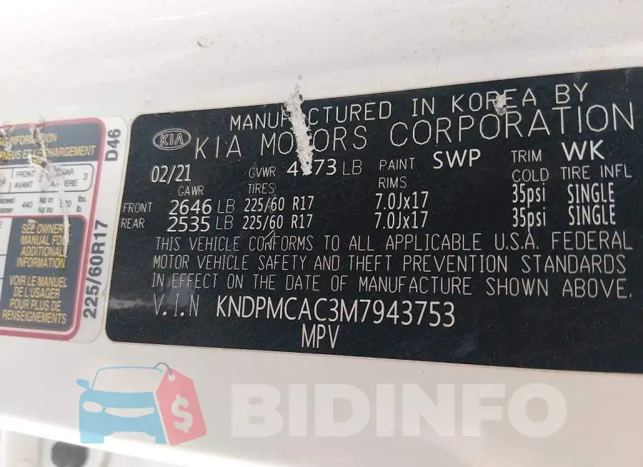 KNDPMCAC3M7943753 Photo# 9