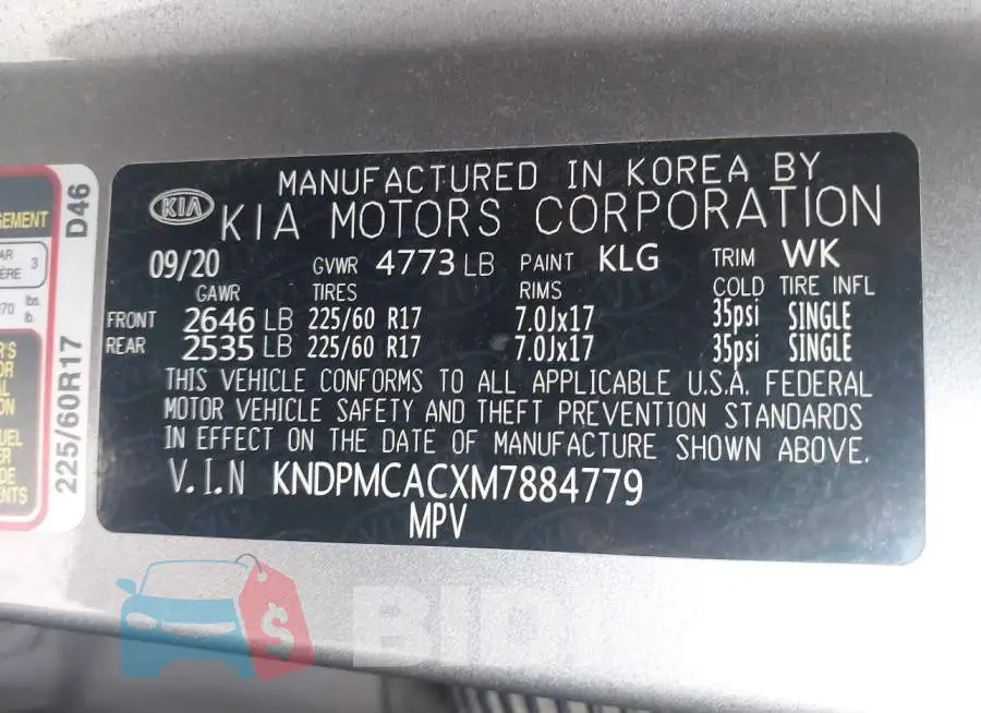 KNDPMCACXM7884779 Photo# 9