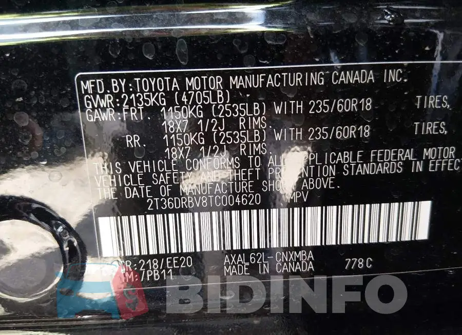2T36DRBV8TC004620 Photo# 9