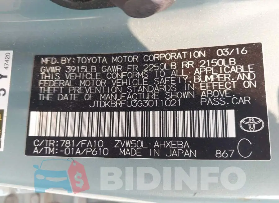 JTDKBRFU3G3011021 Photo# 9
