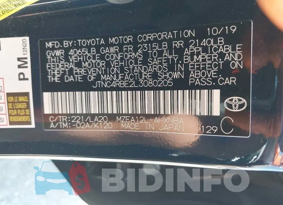JTNC4RBE2L3080205 Photo# 9