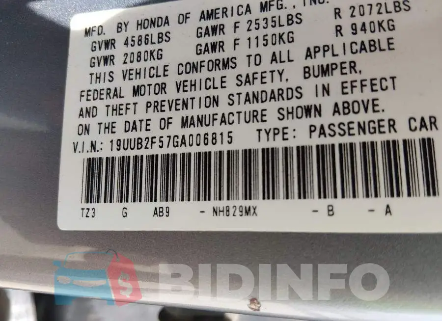 19UUB2F57GA006815 Photo# 9