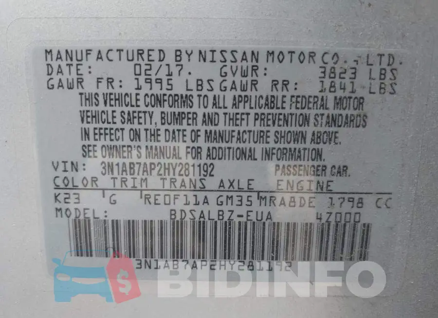 3N1AB7AP2HY281192 Photo# 9