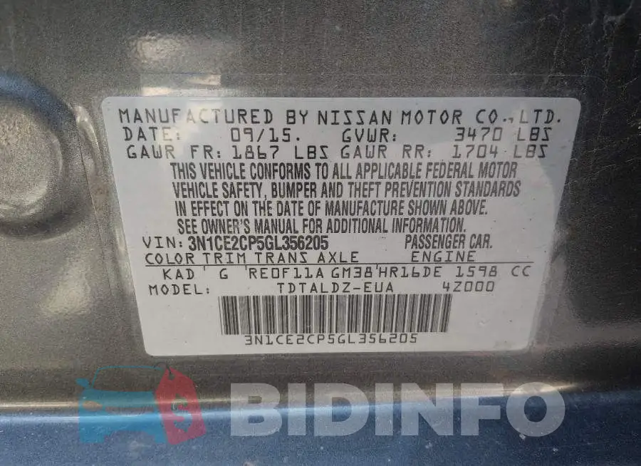 3N1CE2CP5GL356205 Photo# 9