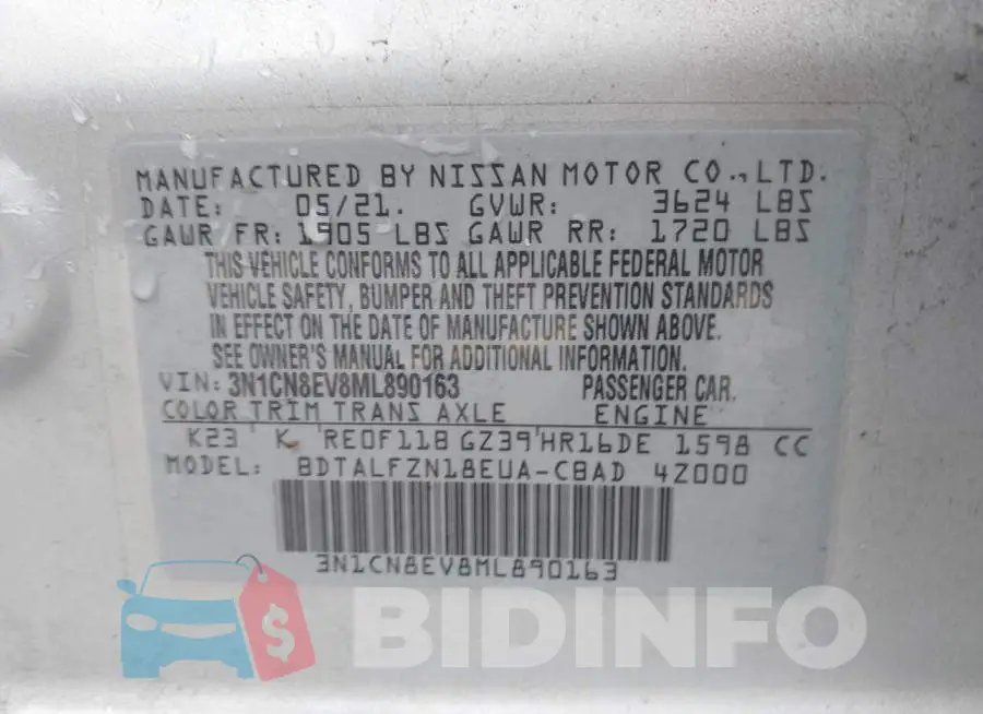 3N1CN8EV8ML890163 Photo# 9