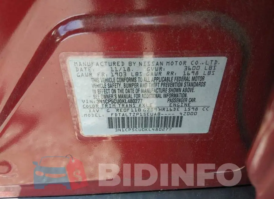 3N1CP5CU0KL480277 Photo# 9